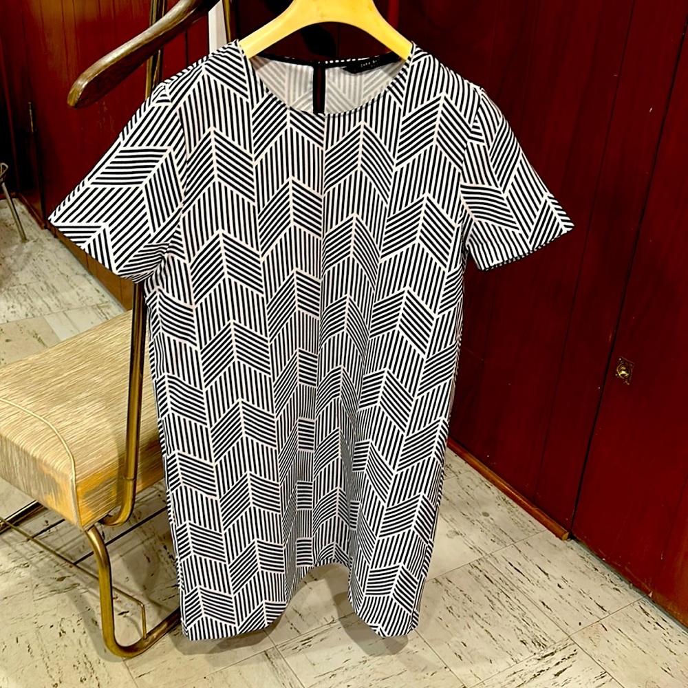 Zara graphic mod dress L NWOT